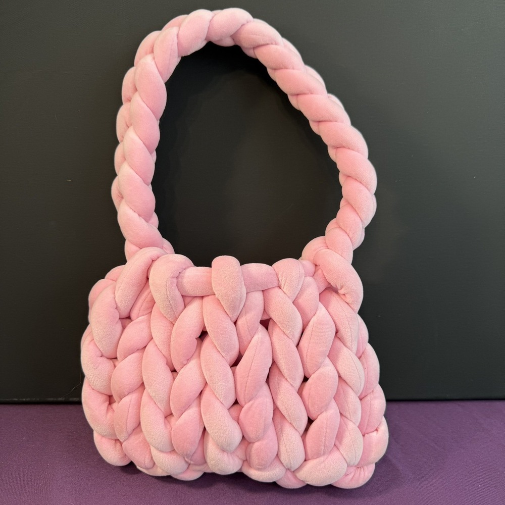 Chunky Velvet Knit Handbag Purse Lux Light Pink